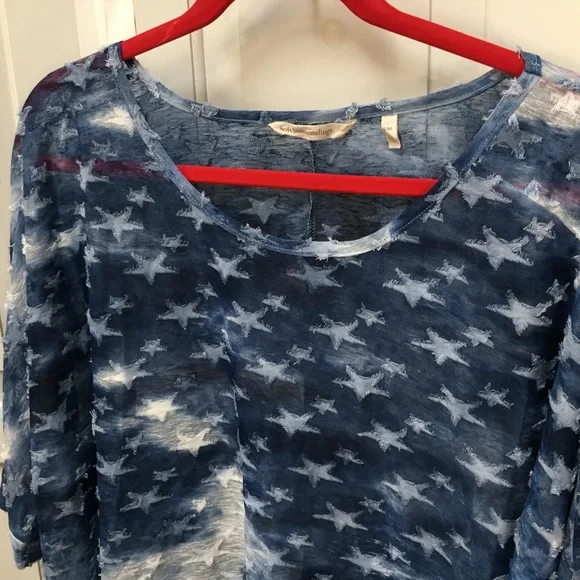 Soft Surroundings Sheer Blue & White Star Top Small/ Medium - Picture 10 of 16